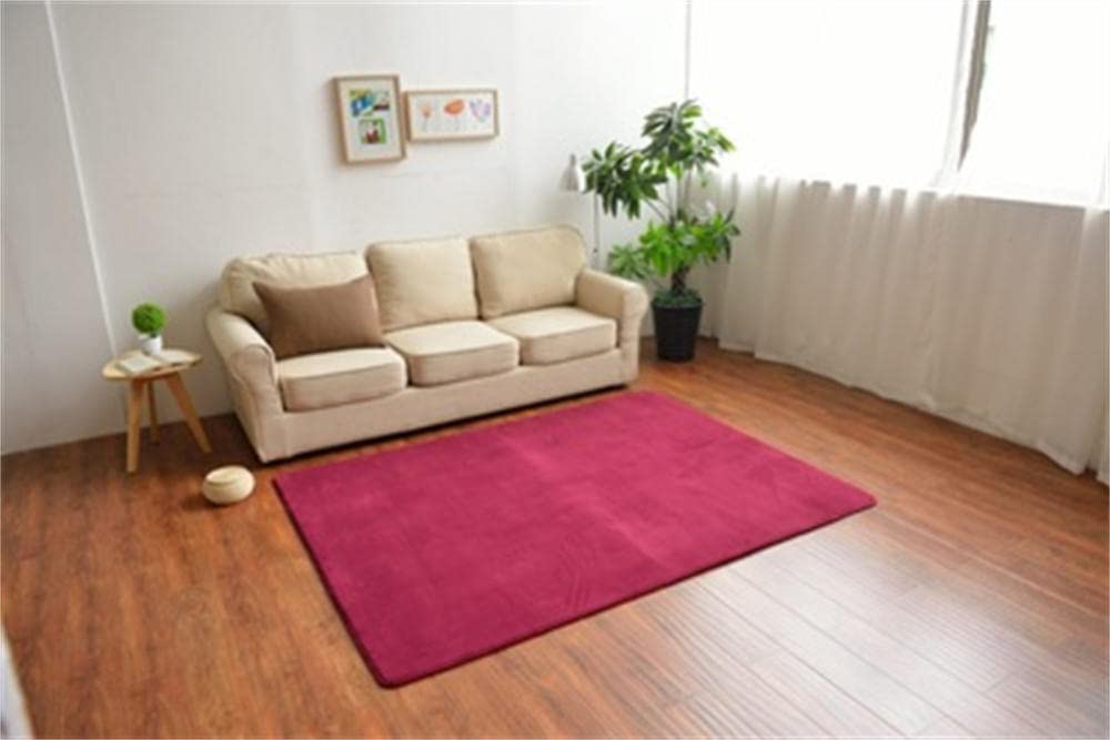 Tapis moderne doux LUNEZY tissage fin à poils courts décoratif rouge