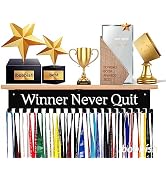 iBobbish Premium Trophy and Medal Display Shelf 16inchL,Metal Trophy Shelf with Hooks Upgraded,La...