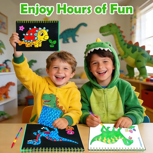 Image of FUNNYB&G Foil Art Craft Kit for Boys 4-10 Years Old: Mess-Free & No-Glue, Create 16 Sparkly Dinosaur World Pictures - Perfect Travel Toy & Birthday Gift for Kids (Dinosaur World)
