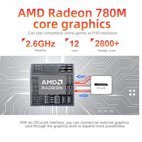 Image of Mini PC Gaming OCuLink, AMD Ryzen 8745HS, Up to 4.9GHz 8C /16T, Radeon 780M, 32GB DDR5 1TB PCIe 4.0, TF Card Slot, USB-C 4.0, 8xUSB, 2x2.5Gbps, WiFi6, Bluetooth5.2, Mini Server Desktop Computer