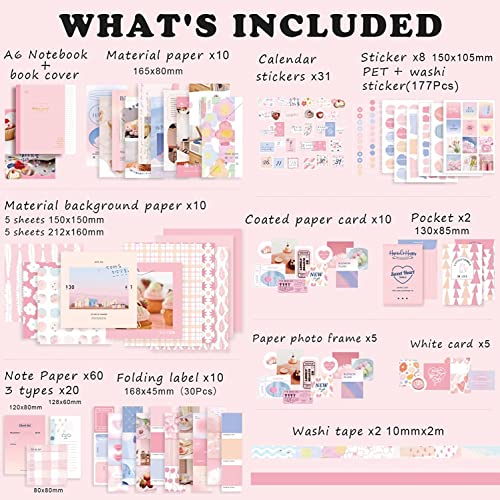 Image of Retailio 348 Pcs Scrapbook Kit Vintage Aesthetic Scrapbook Kit for Bullet Junk Journal Stationery A6 Grid Notebook, DIY Journaling Supplies, Birthday Craft Gift (Sweetheart)