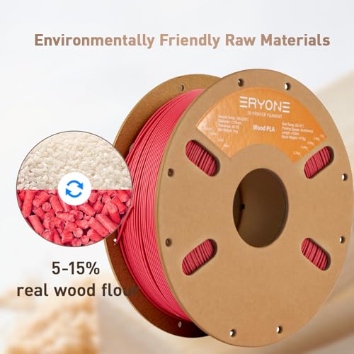 Image of ERYONE Wood PLA Filament 3D Printer PLA Filament 1.75mm + /- 0.03mm, PLA Filament 1KG Cardboard Spool(2.2LBS), Red Wood