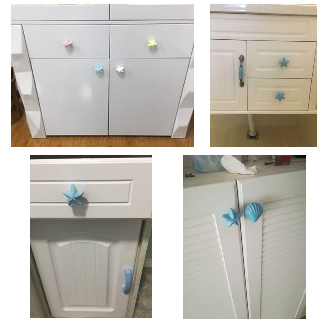 Bonitos botones de cerámica en forma de estrella de mar para habitación infantil, muebles, armarios, tiradores de cajones de cerámica, cocina, cajón, 6 piezas