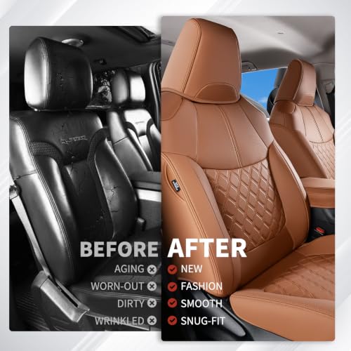 Image of Huidasource Custom Fit RAV4 (Gas Only) Front Seat Covers, Brown Waterproof Faux Leather Full-Coverage for 2019-2024 Toyota RAV4 LE /XLE & XLE Premium /Limited (Does Not Fit Adventure and TRD Off-Road)