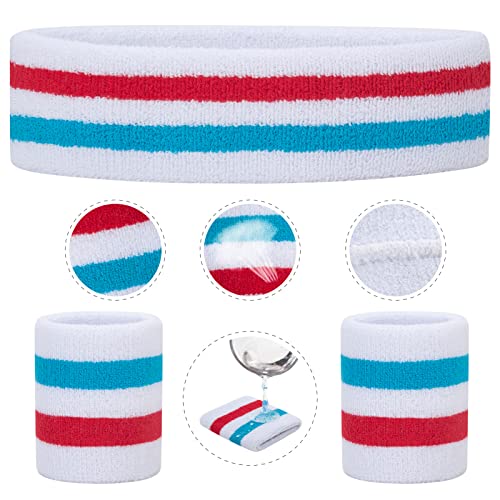Image of ONUPGO Sweatband Set Sports Headband Wristband Set Sweatbands Terry Cloth Wristband Wrist Sweatband Headbands Moisture Wicking Sweat Absorbing Head Band