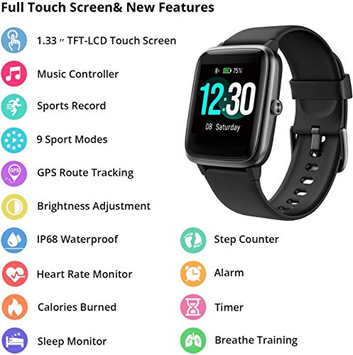 Smartwatch, fitness trackerhorloge, 1,3 inch HD volledig touchscreen, dames en heren, horloge voor Android iOS, IP68… - Image 3