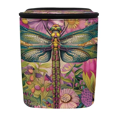 Image of Talayituse Dragonfly Floral Print Car Trash Can Portable Auto Garbage Bin Multifunctional Vehicle Interior Accessories with Adjustable Straps Universal Fit Truck SUV Sedan