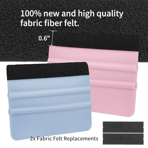Image of AMZDEPOT 2 Pcs Felt Edge Vinyl Squeegee 4 Inch, SkyBlue and Pink | Felt Edge Squeegee With Spare Felt Inserts, Compact Lightweight Non Slip Grip, Anti-Scratch Bubble Remover