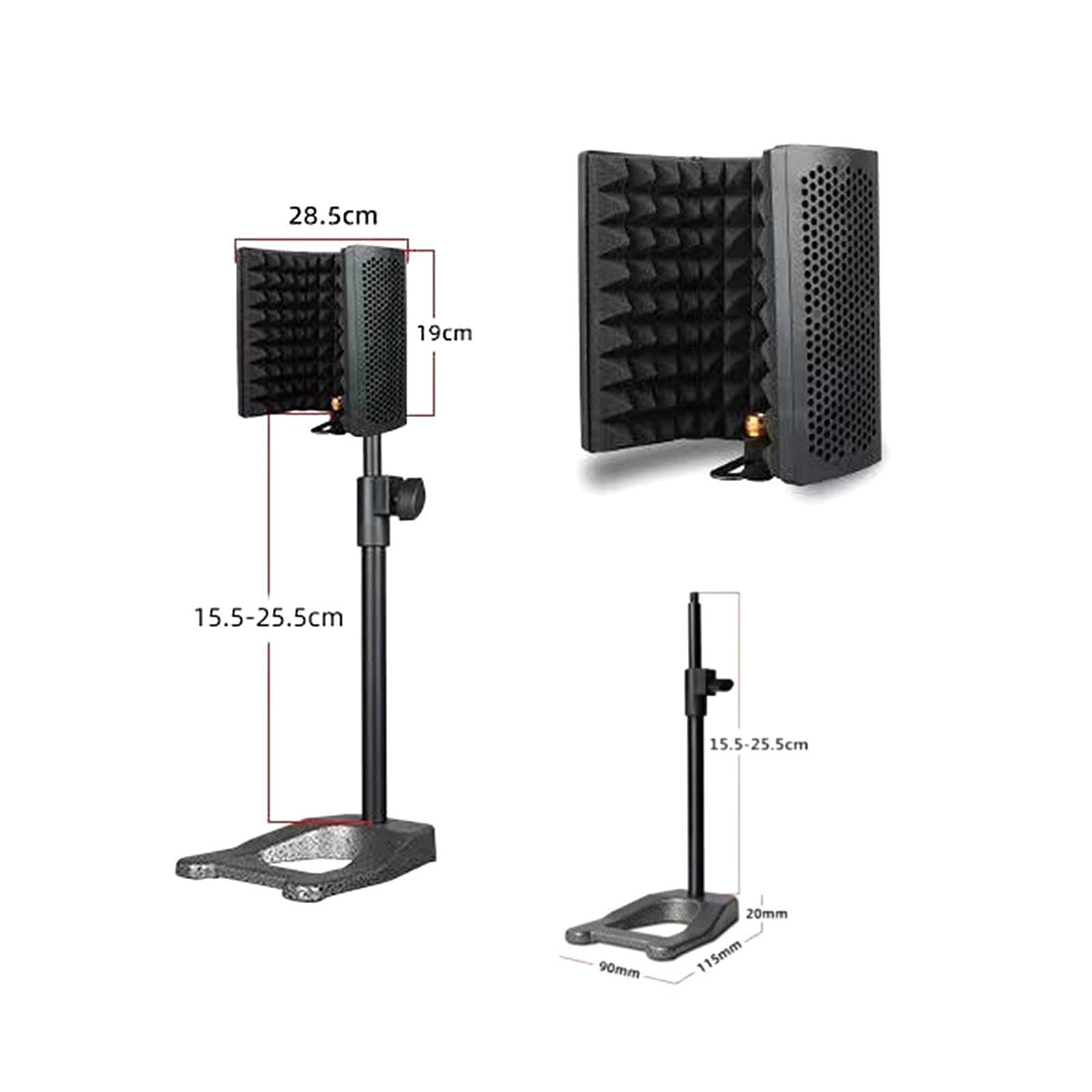 Pantalla de Aislamiento Micrófono Acústico Espuma Absorbente Filtro Antirruido Protector Vocal Plegable Adecuado para Grabación Profesional Y T, 3 Paneles con Estante