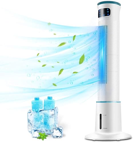 BREEZEWELL Enfriador de aire evaporativo 2 en 1, ventilador de torre de 43 pulgadas con función de enfriamiento y humidificación, tanque de agua de