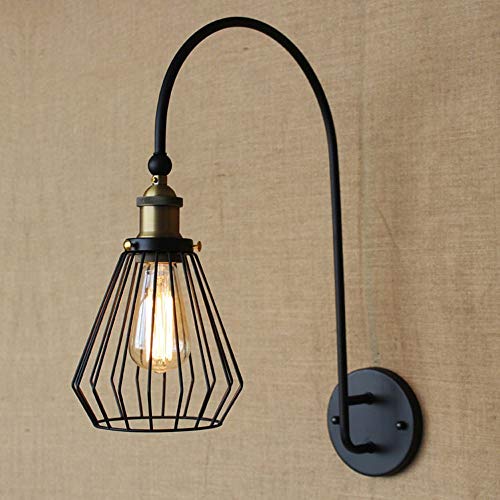 Applique murale rétro en fer forgé avec douille E27 pour ampoule vintage à filament