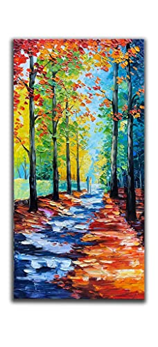 JELRINR Autumn landscape Oil Painting On Canvas Palette Knife Texture Contemporary landscape Art paintings Hand painted Acrylic paintings Home living Room Office Decor Canvas Wall Art 24x48inch