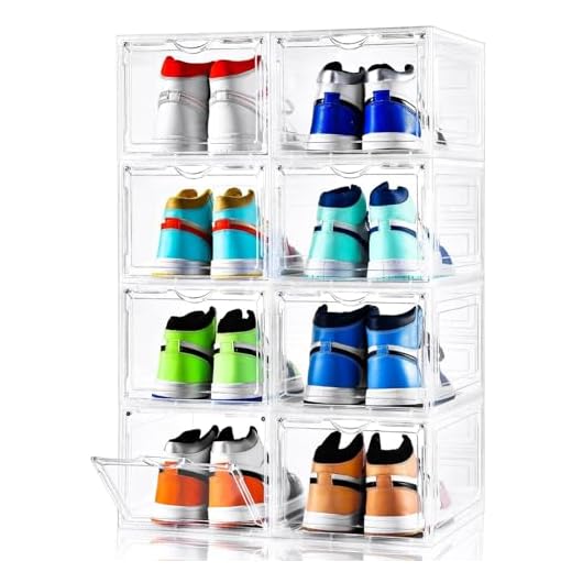 Clemate Shoe Storage Box,Set of 8,Shoe Box Clear Plastic Stackable,Drop Front Shoe Box with Clear Door,Shoe Organizer and Shoe Containers For Sneaker Display,Fit up to US Size 12(13.4”x 9.84”x 7.1”)