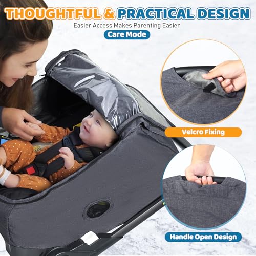 Image of Car Seat Rain Cover with Clear Peep Window, Universal Car Seat Cover Baby with Zipper Door and Side Ventilation, All-Round Snow, Wind & Rain Canopy Waterproof Cover, Machine Washable, Grey
