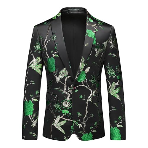 Men's Stylish Slim Blazers Floral Print Business Casual Versatile Suit Jacket Office Banquet Plus Size Sport Coat