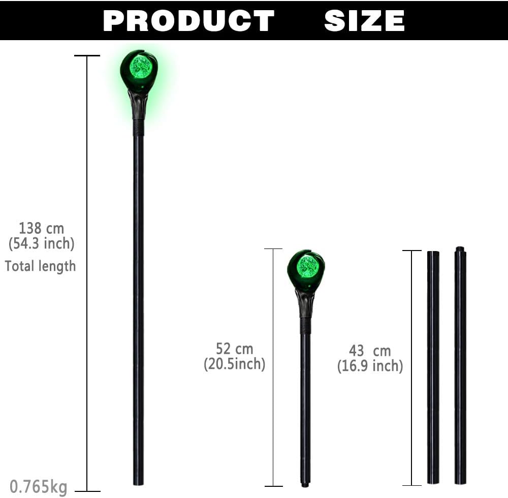 Witch Staff with Green Light Orb wizard staff Evil Queen Wands Magic Light Up Color for Halloween Costume (Green)