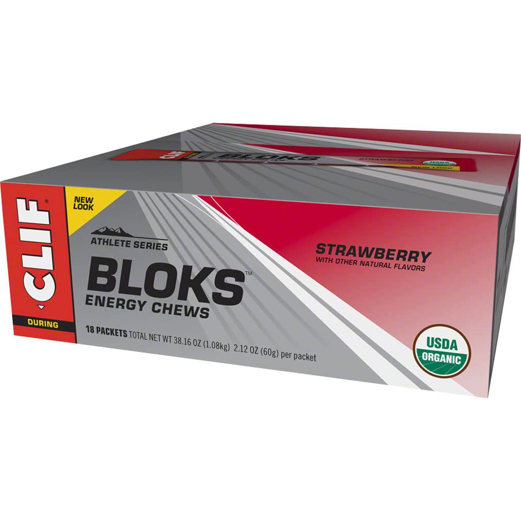 Clif BarShot Bloks Electrolyte Chews, Strawberry 18 - 2.1 oz (60g) per packet 38.1oz (1.08kg)USDA Organic