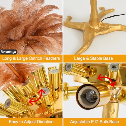 Fivemengo Large Feather Floor Lamp for Living Room, Long & Large Fluffy Ostrich Feathers Lamp, 3 Color Temperatures Modern Funky Tall Standing Lamp for Bedroom Inclued Bright E12 LED Bulbs (Brown) by Fivemengo - Image 7