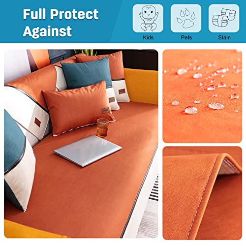 VanderHOME Solid color sofa cover anti-fouling Waterproof Sofa towel Furniture Cover Protector Anti-slip Sofa Slipcover Couch Covers for pet and children 90 * 160cm-Reddish orange-seat cover(1 PC) - Image 3