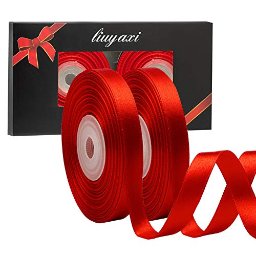 Image of Solid Color Double Faced Red Satin Ribbon 3 /8 inch X 50 Yards, Ribbons Perfect for Crafts, Wedding Decor, Bows Bouquet, Sewing, Christmas Gift Wrapping