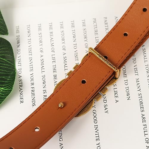 Image of Women's Fashion Classic Metal Buckle Leather Belt with Jeans Dress