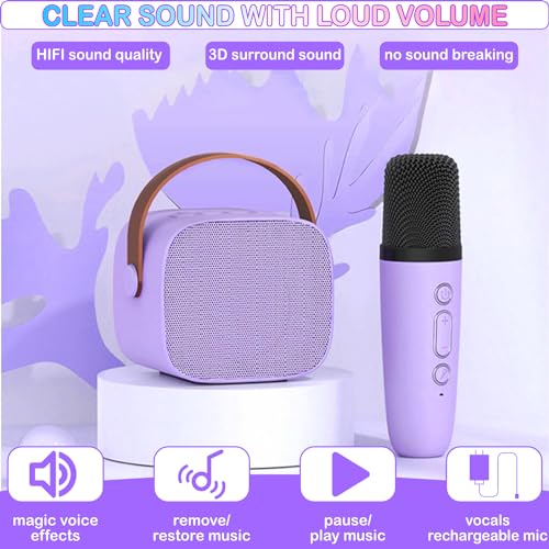 Image of Portable Bluetooth Karaoke Speaker with 2 Wireless Microphones & LED Lights for Kids Birthday Parties