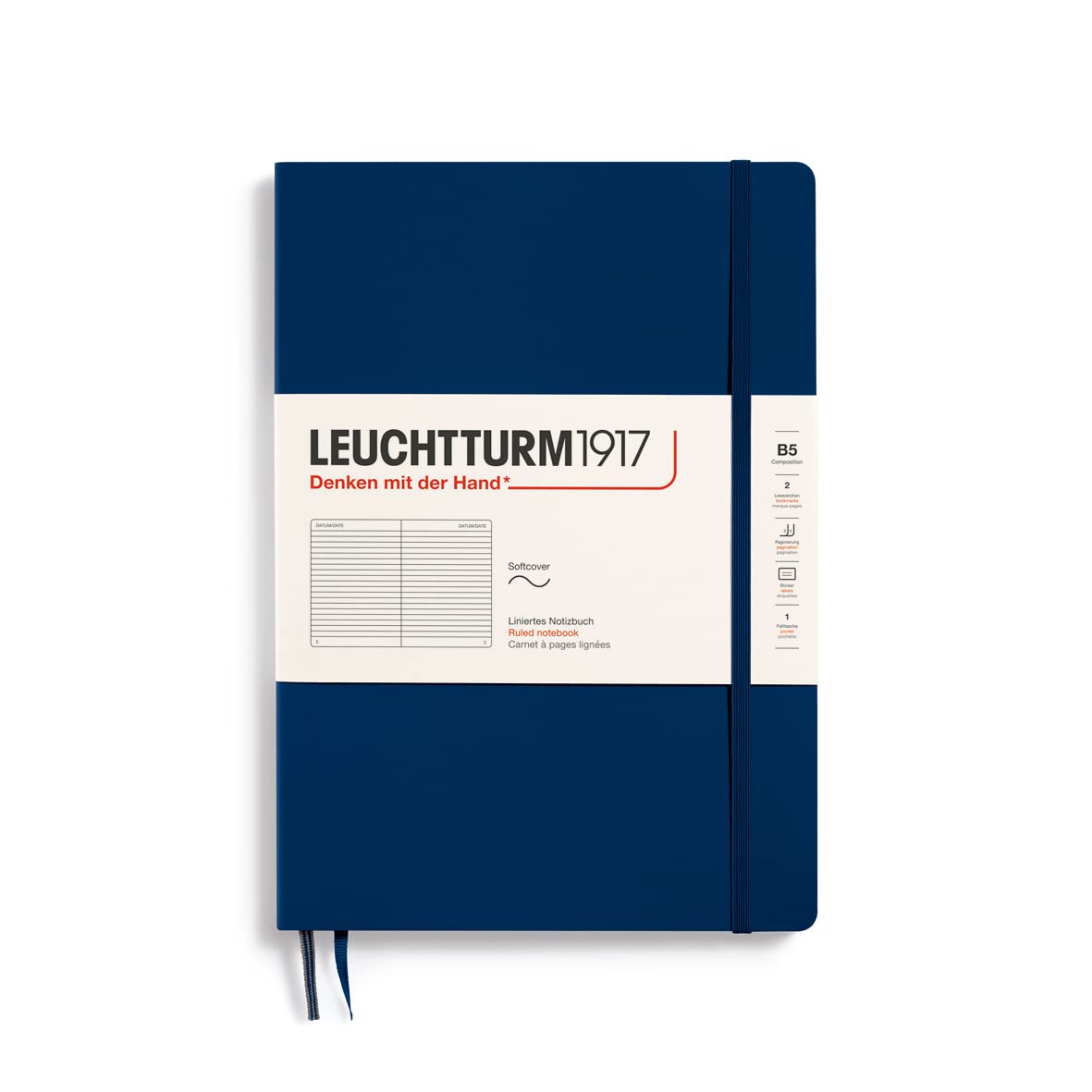 LEUCHTTURM1917(349300 Notebook Composition (B5) Softcover, 123 numbered pages, ruled, navy