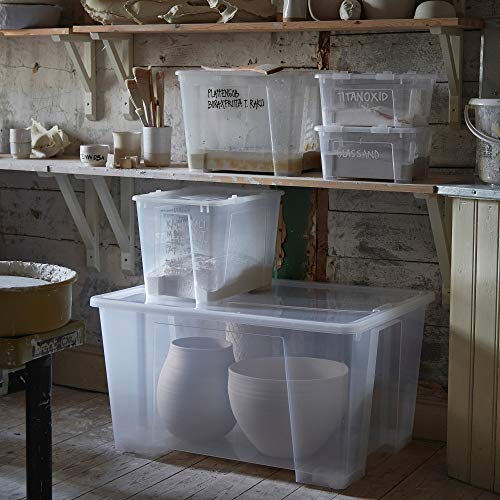 Boîte avec couvercle SAMLA empilable et transparente 130l plastique robuste
