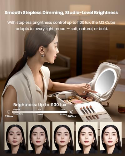 AMIRO M3 Cube Makeup Bag with Lighted Mirror, Stepless Brightness & 3 Color Modes, MagSafe Magnetic Mirror, Portable Travel Organizer with 1100lux Lighting, 4.5L Storage, Waterproof, 10 inches, White - Image 7