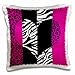 3dRose Pink black and White Animal Print-Leopard and Zebra Heart-Pillow Case, 16 by 16" (pc_35437_1)
