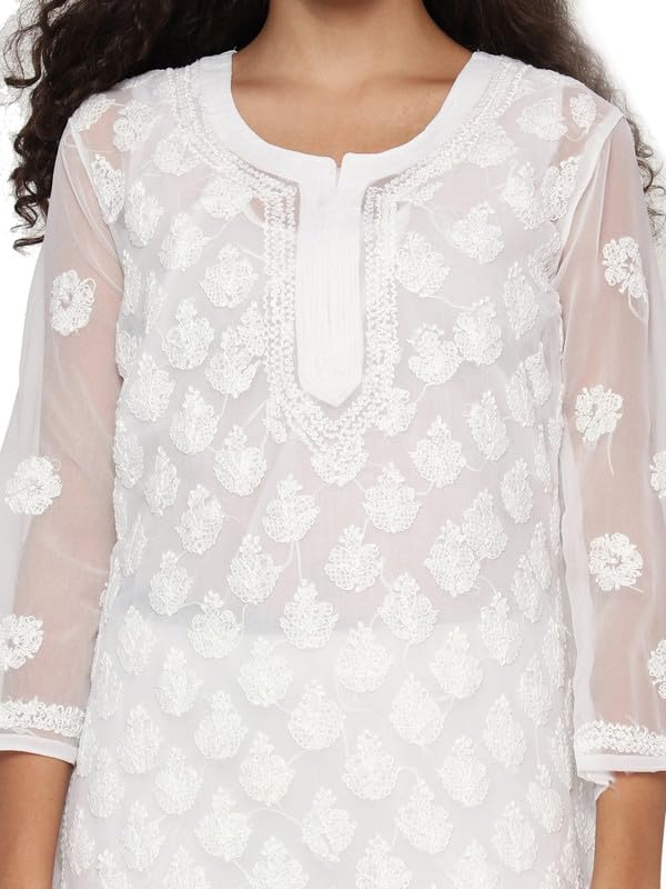 Image of Georgette Chikan Kurti with Inner Chikankari Lucknowi Hand Embroidered Kurti for Women and Girls
