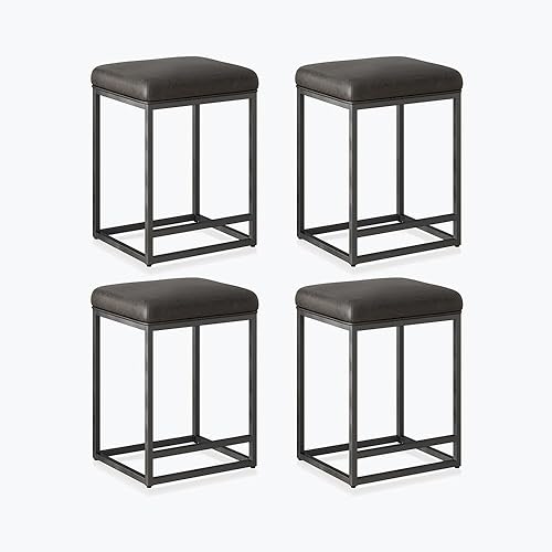 BELLEZE Juego de 2 taburetes de bar sin espalda de 24 pulgadas, taburetes de bar de altura de mostrador, modernos taburetes tapizados de piel