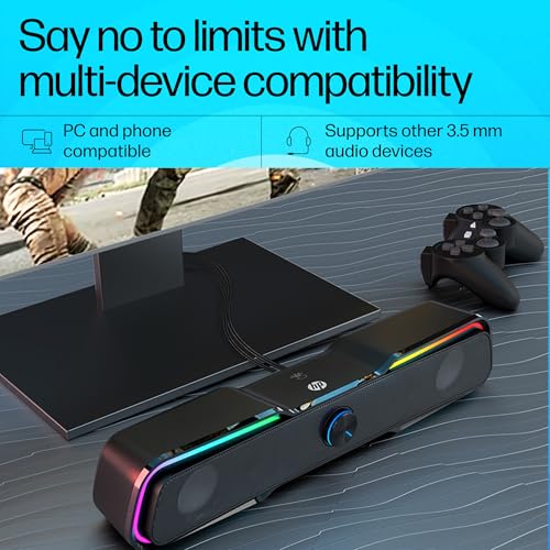 HP DHE-6002 Wired Speaker, 3.5mm aux connectivity, Surround Sound, PC and Phone Compatible, Easy Volume Controls, Touch-Controlled RGB Lighting,... - Image 6