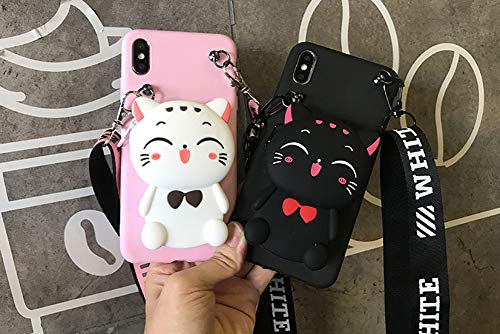 Sgvahy Wallet Case For Iphone 7 Plus/8 Plus Case With Crossbody Lanyard Cat Cute Phone Case 3D Cartoon Kawaii Iphone Case For Womens Girls Soft Silicone Shockproof Cover Protective Case Pink #TOP4