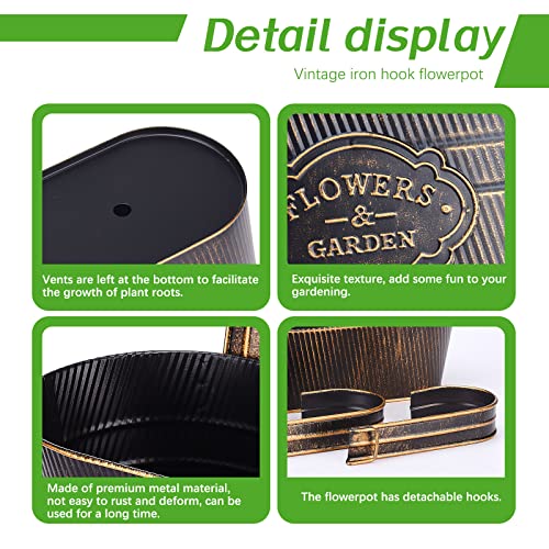 Image of PerGar 3 Pack Metal Railing Planter Box Outdoor, 10.6 inch Hanging Flower Pots with Detachable Hooks & Drainage Holes, Rail Planter Boxes for Balcony Deck Porch Fence Garden Home Decoration, Black