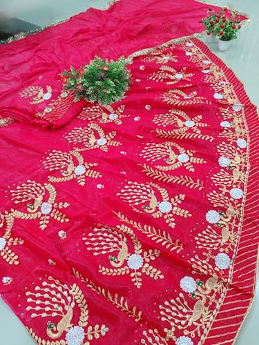 Image of Fancy Heavy Embroidery Work Shimmer Silk Semi-stitched Rajasthani Poshak Rajputi Lehenga Choli For Women