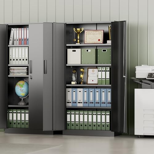 Image of INTERGREAT Metal Storage Cabinet with Lock, 72 inch H Lockable Metal Storage Cabinet with Locking Doors, Steel Storage Lockers with Adjustable Shelves for Office, Home, Garage, Gym, School (Black)