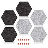 SECHSECKIGES DESIGN - 3 Stück Memoboards in schwarz und 3 Stück in grau, 17.5 x 15.5 x 1.5 cm, Stecknadeln in Rot.