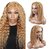 14 Inch #27 Honey Blonde Lace Front Wigs Human Hair Kinky Curly 4x1 HD Lace Closure Human Hair Per Plucked With Baby Hair For Black Women Brazilian Wet And Wavy Blonde Wig Human Hair 150% Density