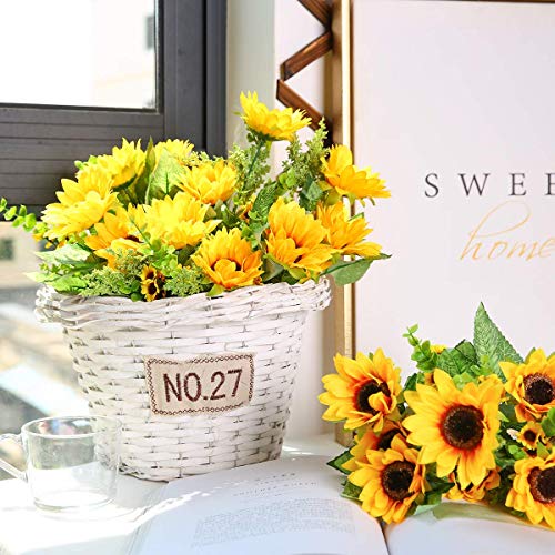 Artificial Sunflowers Flowers Arrangements , 4Pack Mixed Fake Flower Silk Sunflowers Bouquet With Stems Floral Vase Arrangements For Home Decoration Office Party Wedding Decor #TOP4