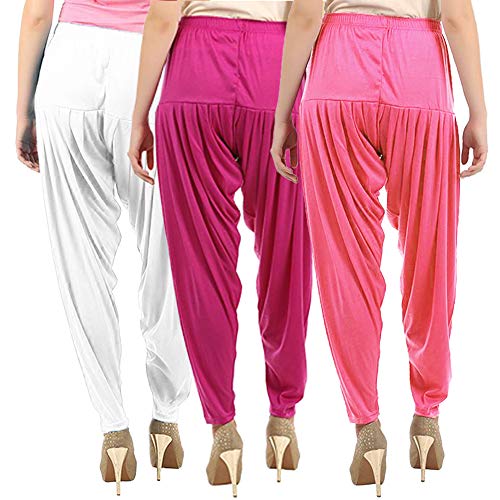 Image of Buy That Trendz Combo Offer (Pack of 3) Cotton Viscose Lycra Dhoti Patiyala Salwar Harem Bottoms Pants for Womens (White, Maroon, Black)