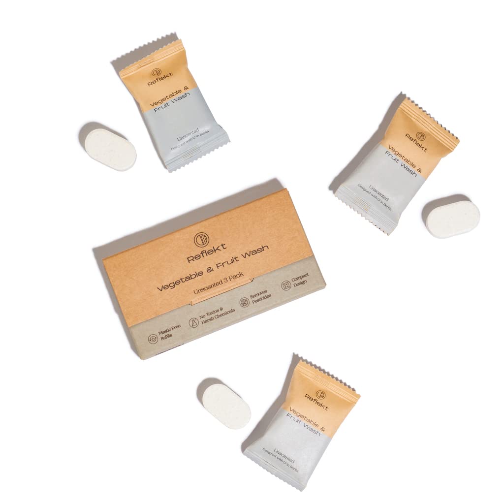 Reflekt Vegetable & Fruit Wash Liquid 3 Refill Tablets to make 1.5 Litres of Non-Toxic Cleaning Liquid Cleaner Spray For Washing Grocery Items (Unscented)