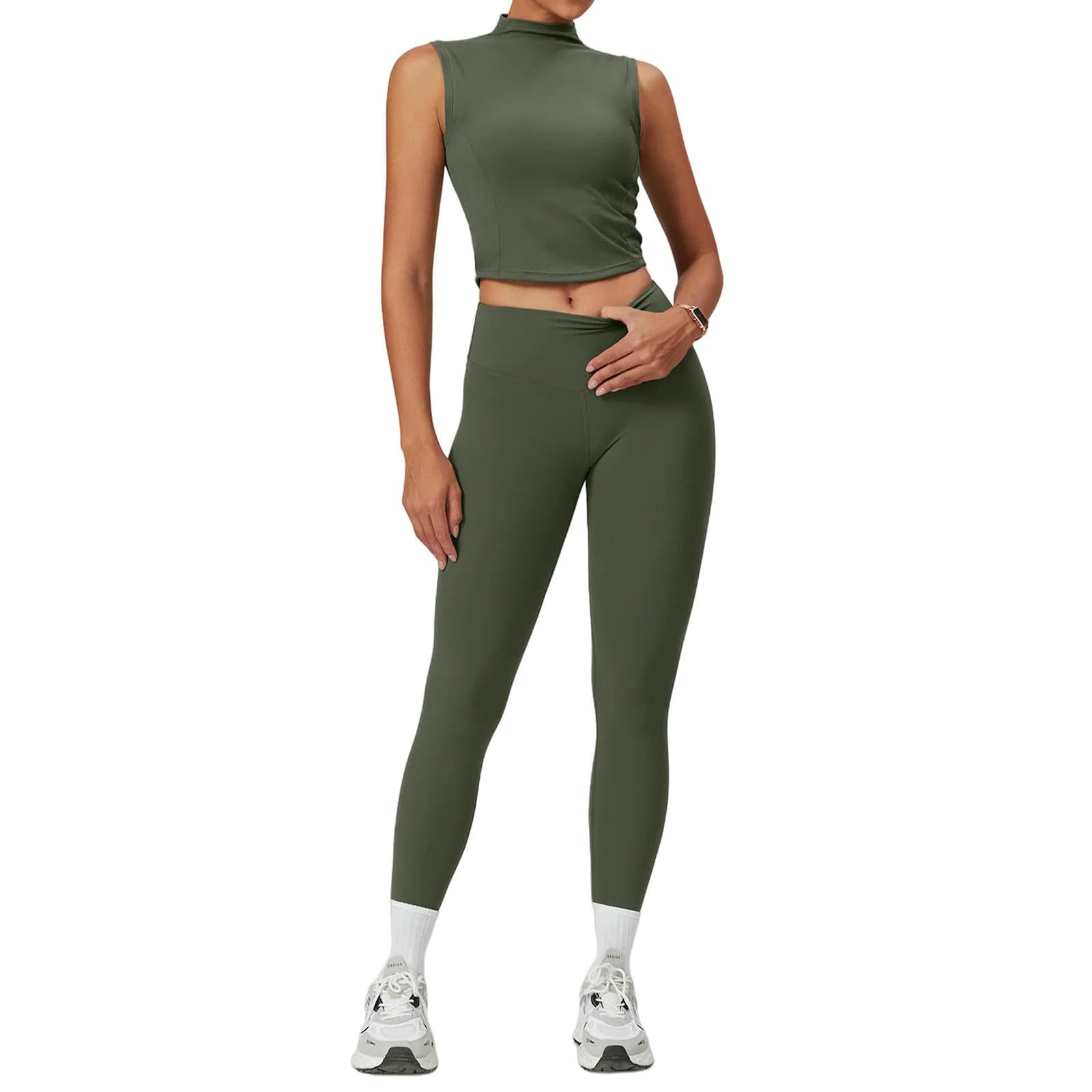 bielizna modelująca joga odzież na siłownię odzież sportowa kostiumy do jogi dla kobiet fitness dresy z krótkim rękawem biustonosz sportowy legginsy na siłownię, Zielony zestaw-2, M