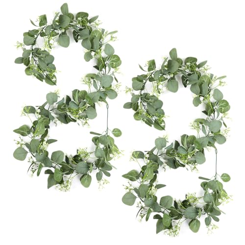 Guirnaldas Artificiales de Eucalipto, 1,8m, 2 Piezas Guirnalda Verde con Hojas de Sauce, Decoración de Eucalipto Colgante, Planta Artificial Guirnalda, para Fondo de Boda Decoración Camino Mesa