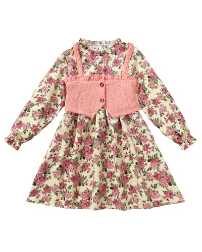 Image of Toddler Girl Dress Fall Winter Clothes 2 Piece Outfit Long Sleeve Crew Neck Toddler Dress for Girls