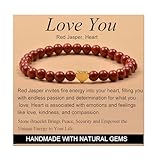 MASSIVE BEADS Red Jasper and Heart - Love You Handmade Handmade Yoga Stretch Elastic Bracelet Natural Stone Crystal Healing Power Energy Gifts for Unisex Adult 6mm