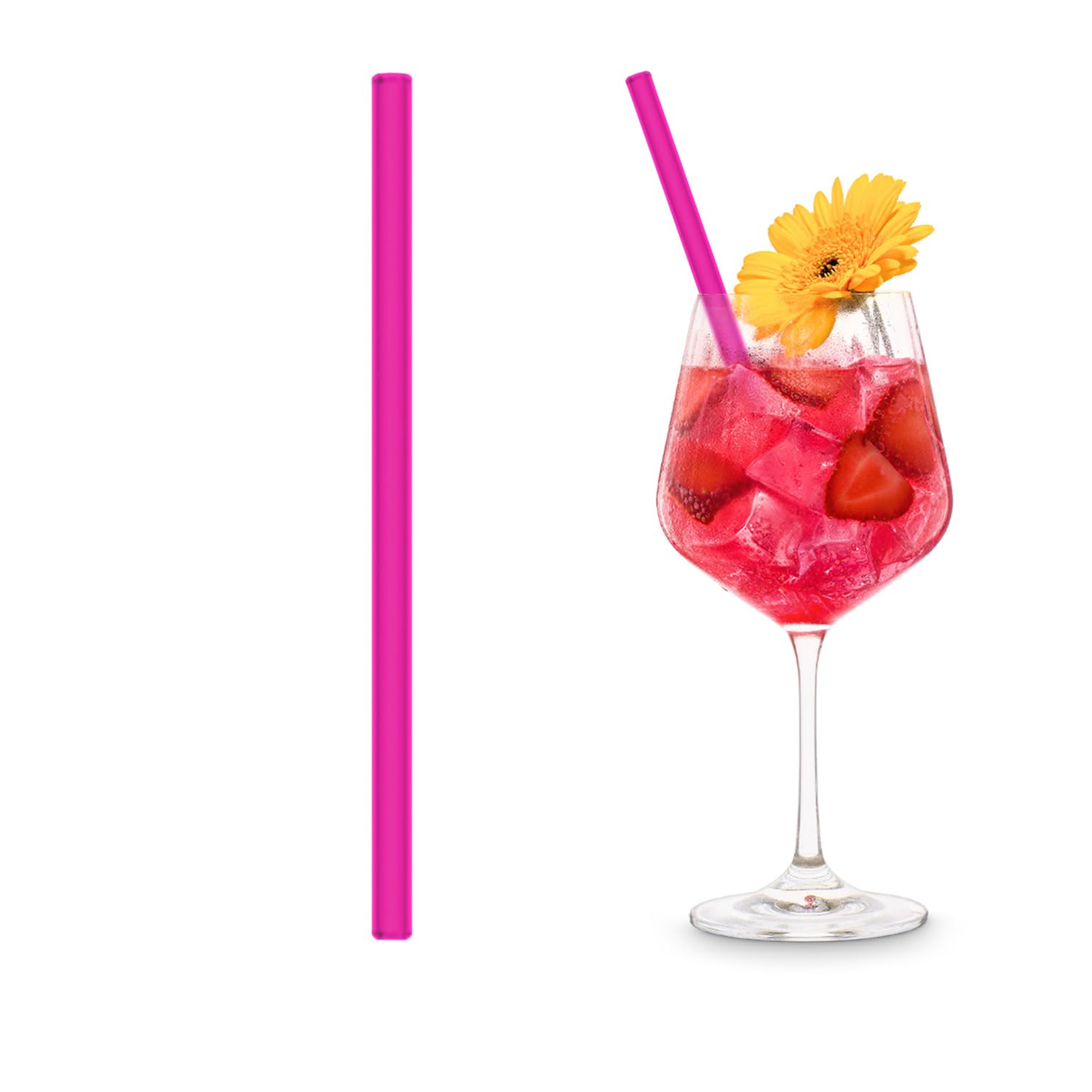 HALM Neon Pinke Glas-Strohhalme Wiederverwendbar Trinkhalm - 50 Stück gerade 20 cm für Gastronomie, Restaurant, Bar, Cafe, Hotel - Spülmaschinenfest - Glastrinkhalme