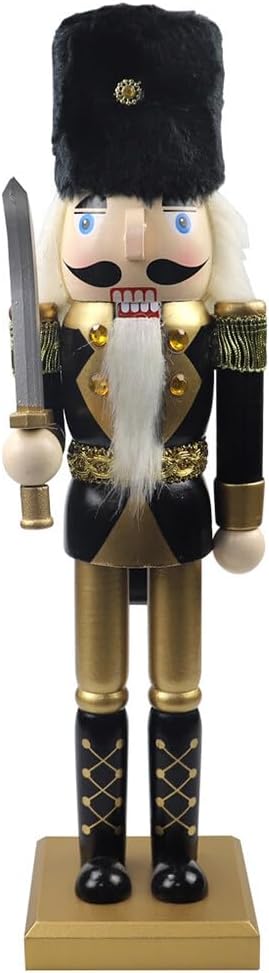 Surakey Christmas Nutcracker - Wooden Black Gold Nutcracker Decorative - Christmas Themed Holiday Nut Cracker Doll Figure - 15" Creative Home Decor Living Room Retro Soldier Ornaments, Type 2