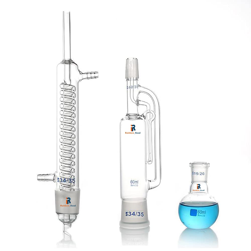 Kit estrattore Soxhlet da 500/1000 ml, apparato di estrazione Soxhlet con condensatore, pallone a fondo piatto, vetreria da laboratorio (500ml)