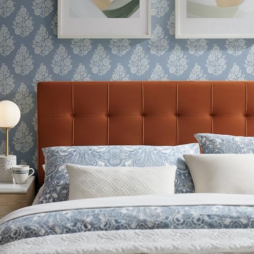 Image of Modway Lily Performance Velvet King Size Headboard with Biscuit Tufting in Rust - Stain-Resistant Upholstery with Padded Design and 5 Height-Adjustable Mounts